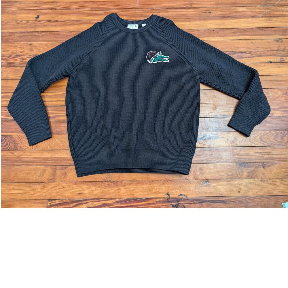Lacoste Men Classic Fit Crewneck Sweater Navy Blue Croc Logo Ribbed Size L